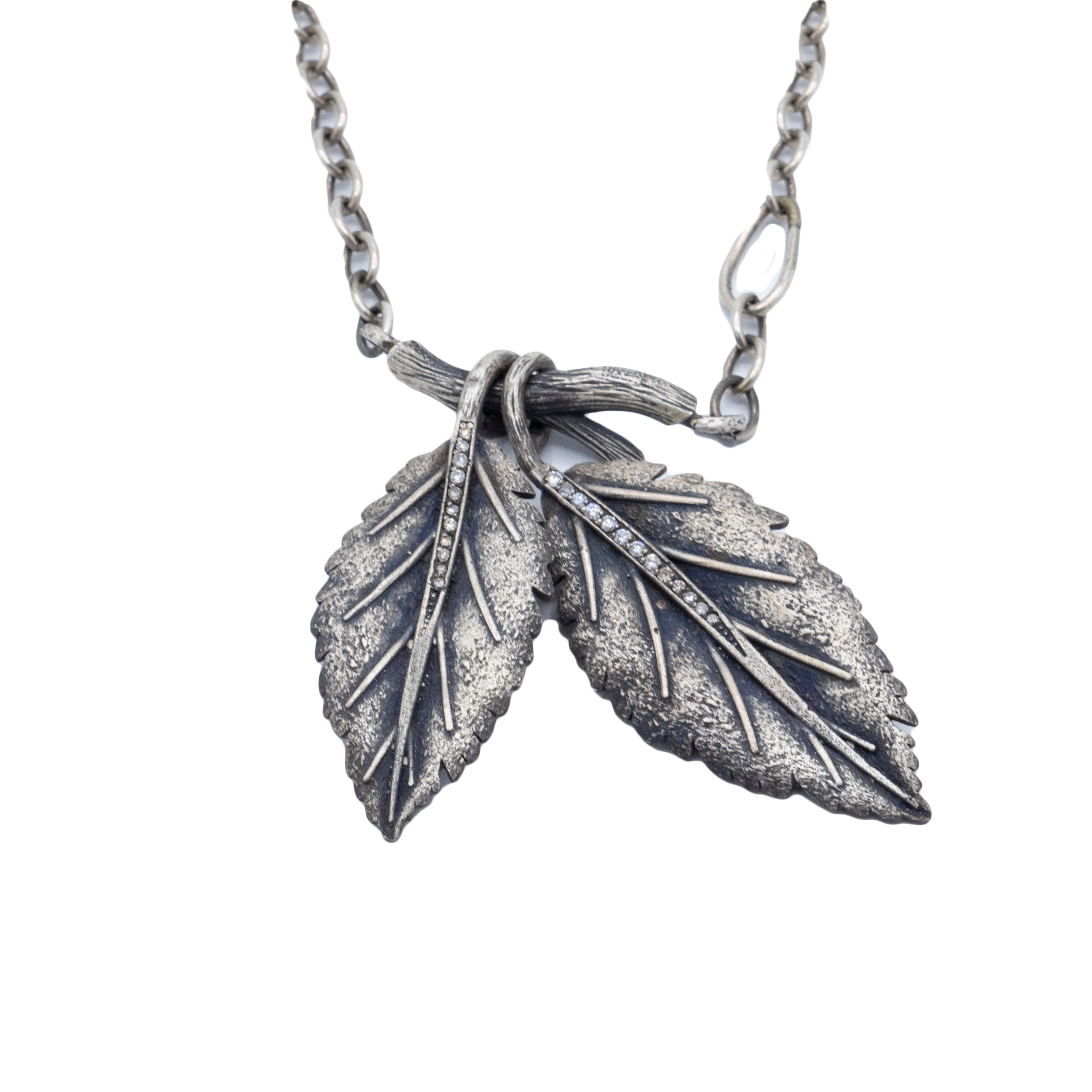 Irit - Silver Leaves on Branch with Diamonds