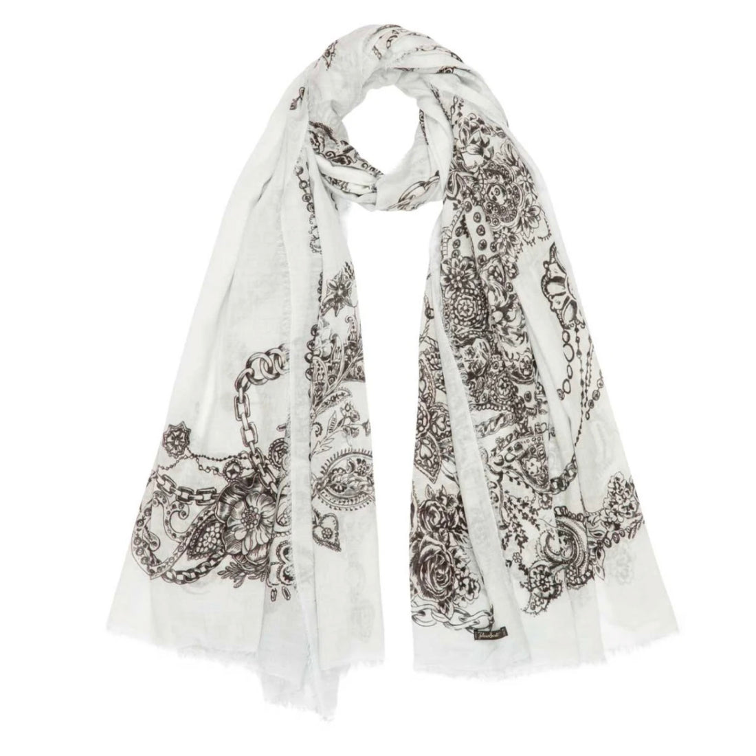 Faliero Sarti Cashmere/Silk Woods Print Scarf Black/Grey