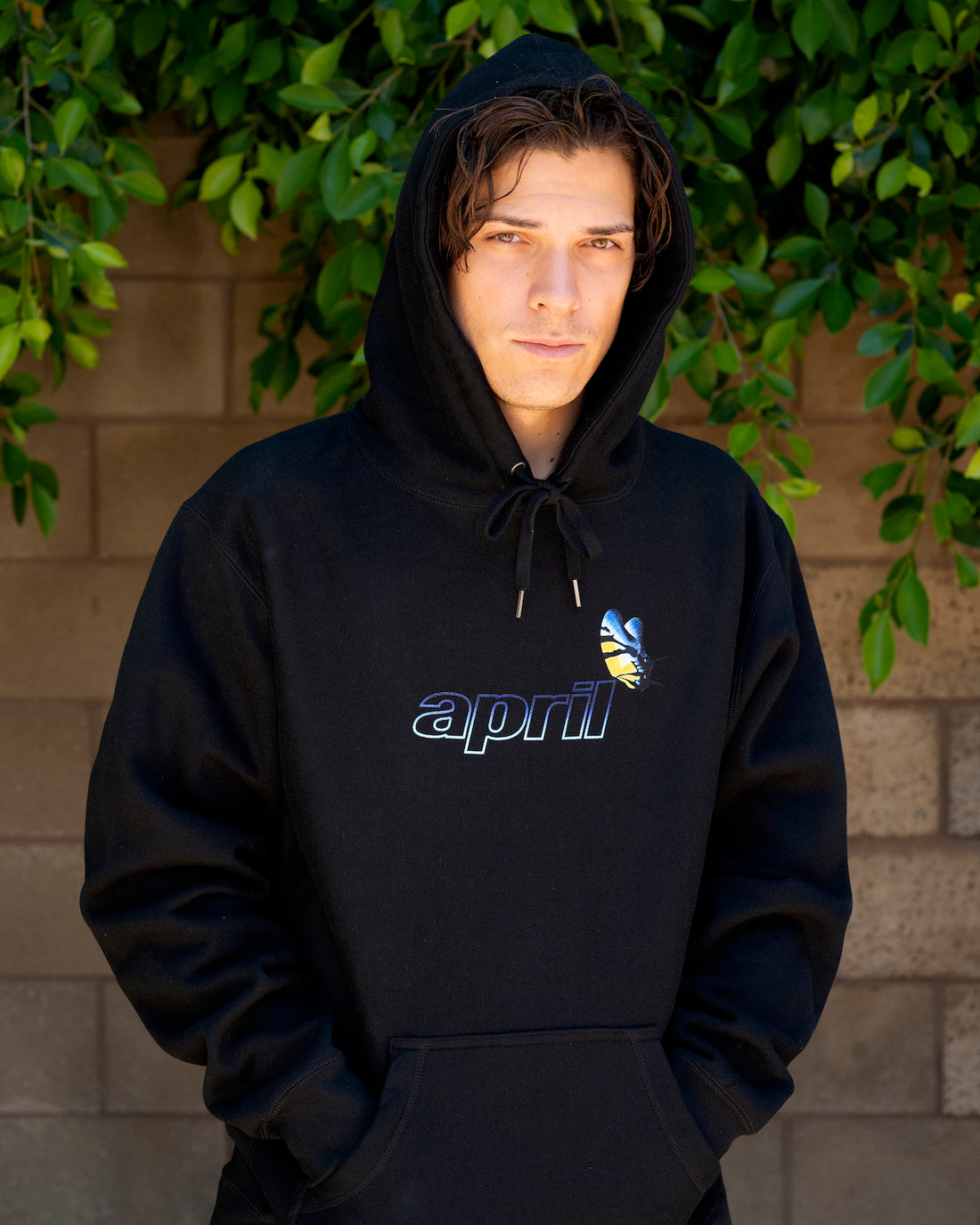 April Butterfly Logo Hood Black