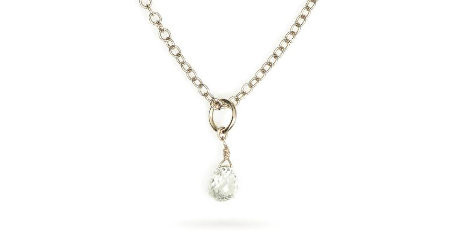 Briolette Diamond Pendant on a Cable Chain Necklace in 14k White Gold