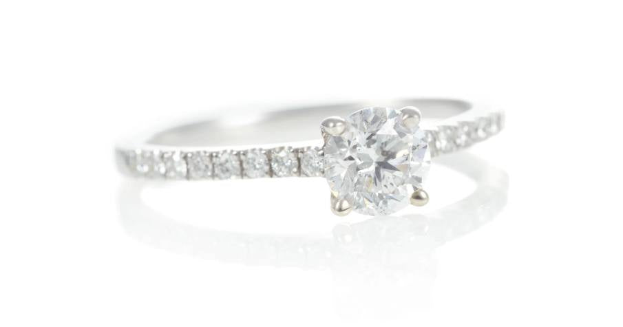 Classic Solitaire Diamond Ring with Side Accent Diamonds in 14k White Gold