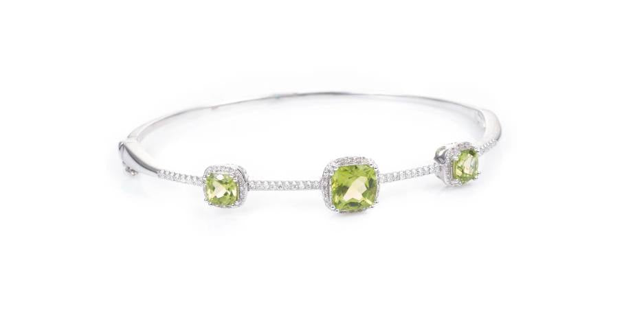 Custom-Made 14k White Gold Peridot and Diamond Bracelet