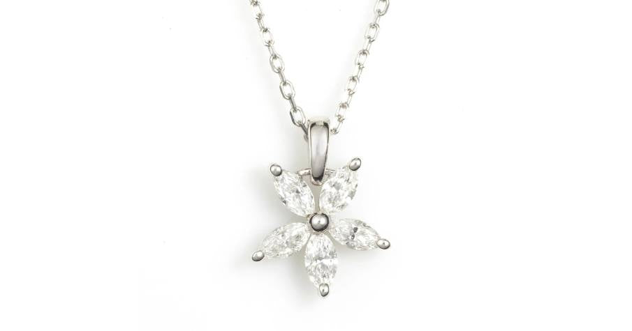 Custom-Made 5 Stone Marquise Cut Diamond Pendant in 14k White Gold