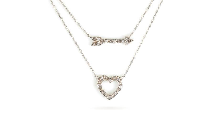 Custom-Made Diamond Heart and Arrow Layer Necklace in 10k White Gold