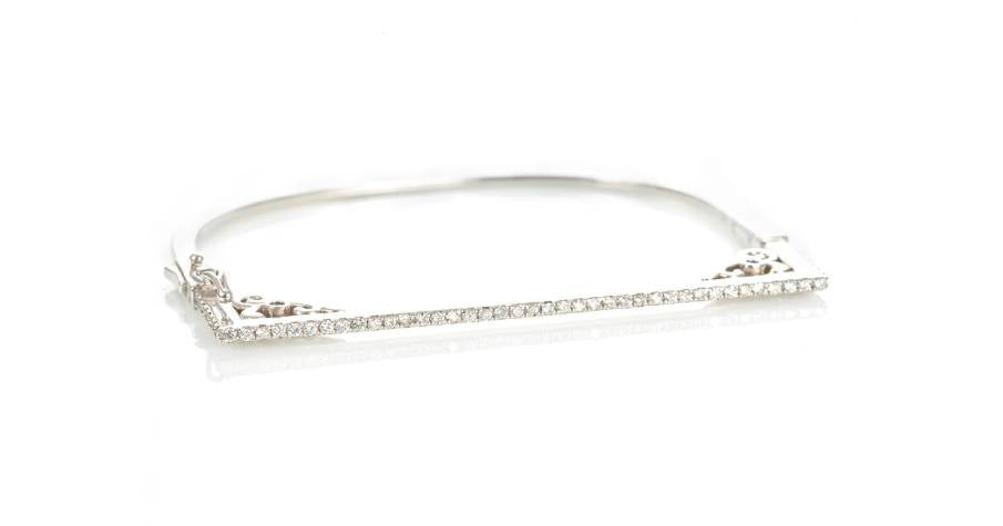 Custom-Made Geometric Diamond Bangle Bracelet in 14k White Gold