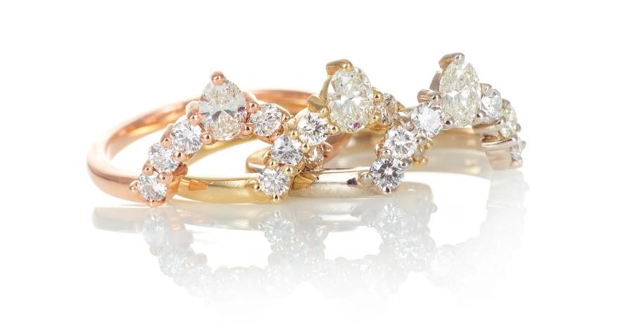 Custom-Made Stackable Arched Diamond 14k