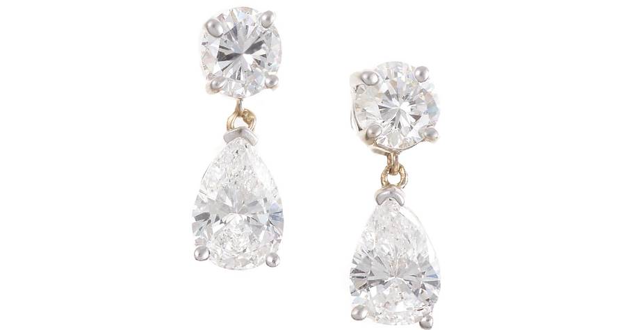 Platinum Round and Pear Diamond Dangle Earrings