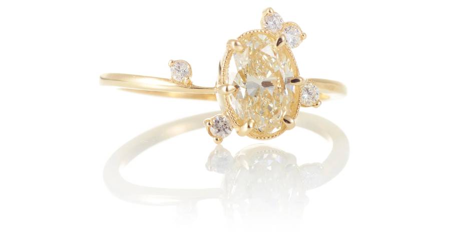 14k Yellow Gold Dainty Oval Yellow Diamond Ring