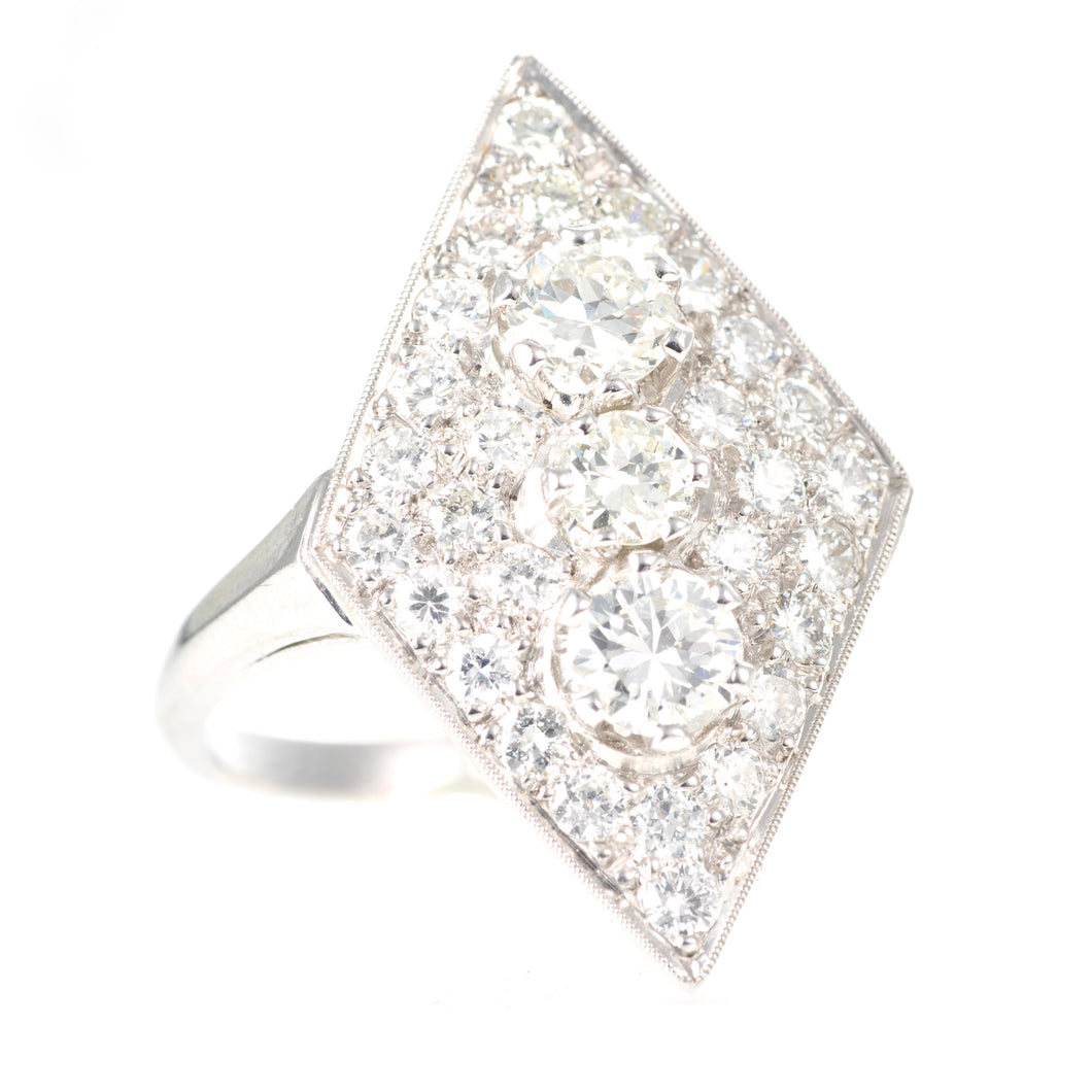 Vintage Platinum Diamond Cluster Uniquely Shaped Ring