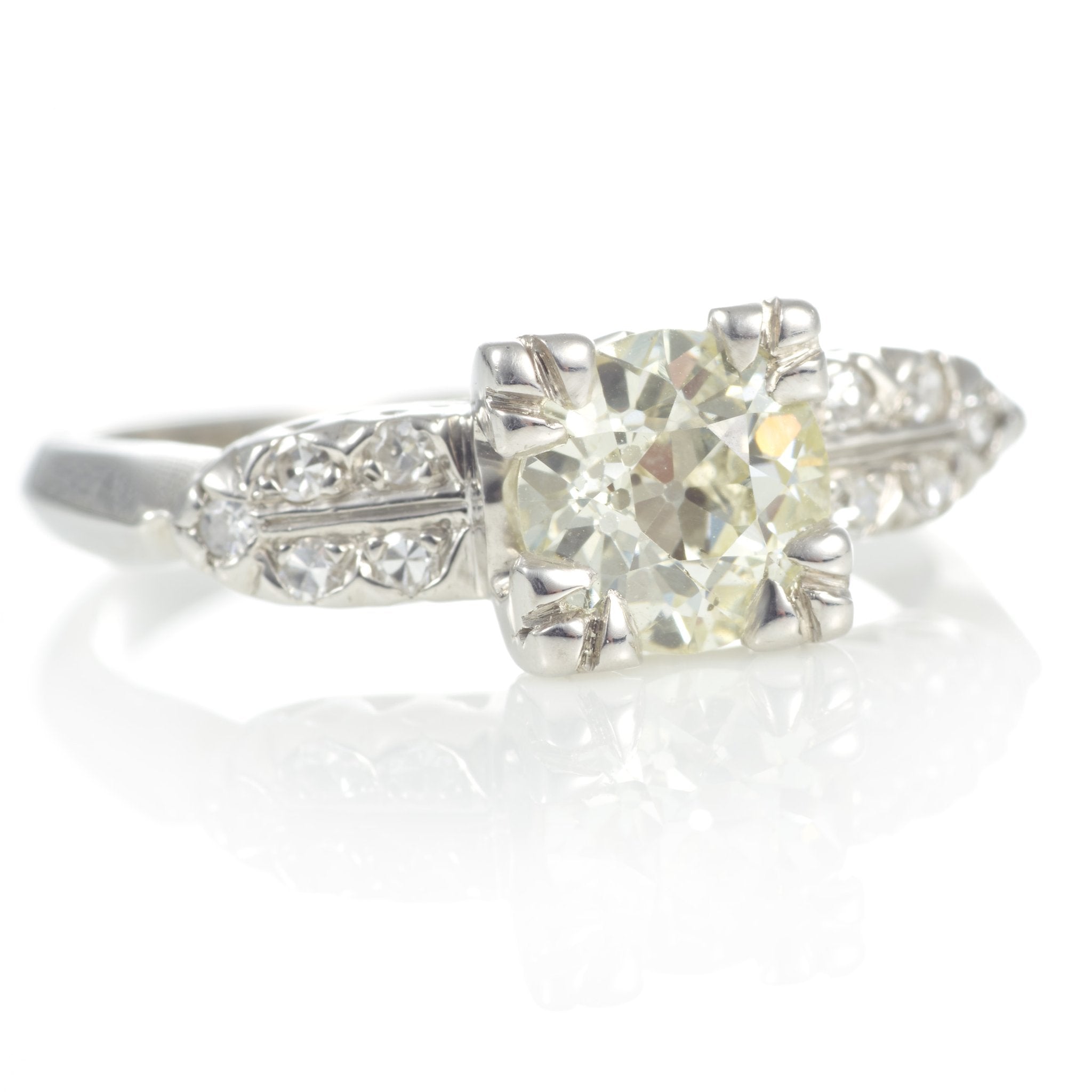 Classic Vintage Low-Profile Diamond Engagement Ring in Platinum