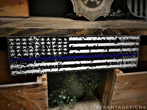 Thin Grey Line American Flag Distressed Look Wood Sign Corrections