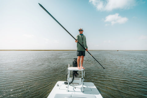 Model wearing the Angler Crossover Bamboo hoodie made from 95% bamboo.