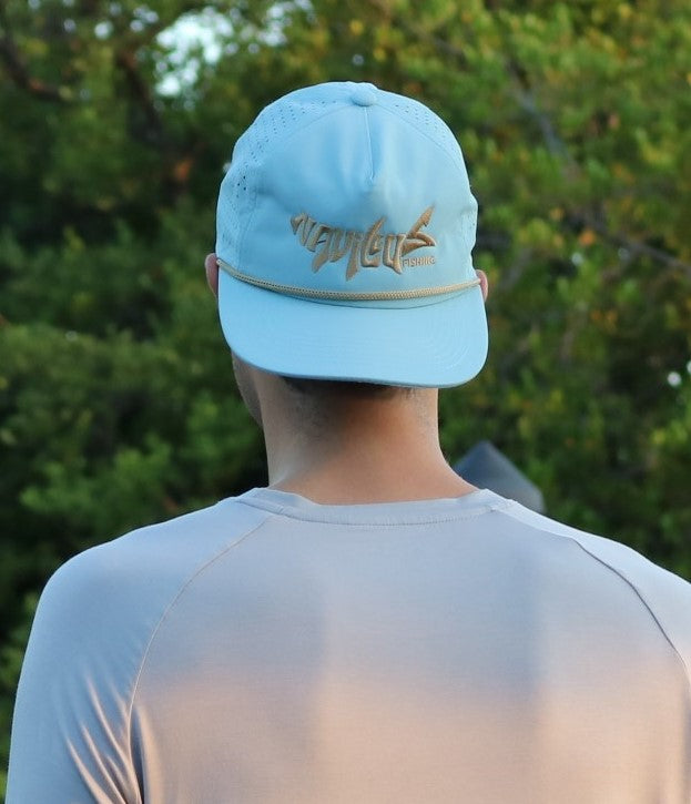 Model wearing the Light Blue Performance Rope Cap.