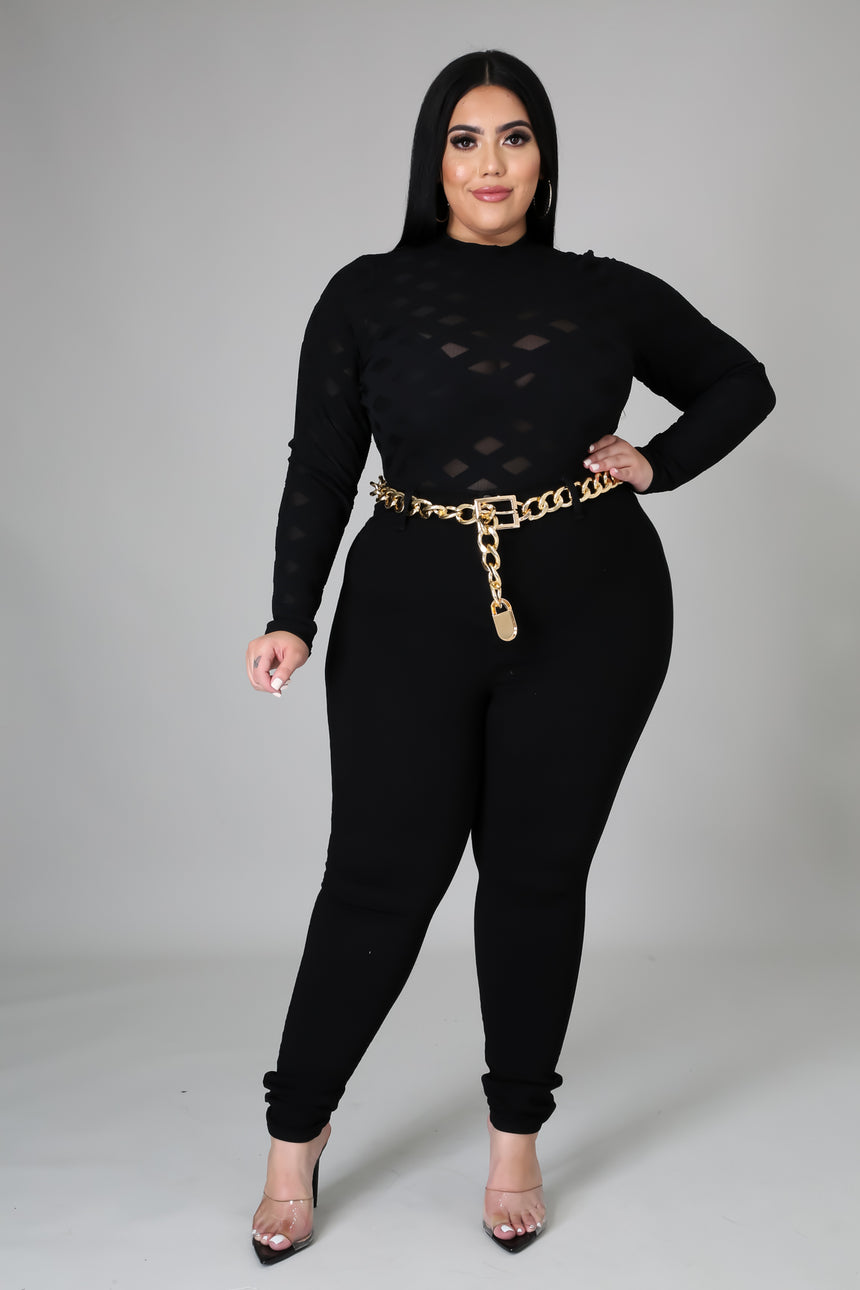 Women's Plus Size Long Sleeve Lace Black Bodysuit