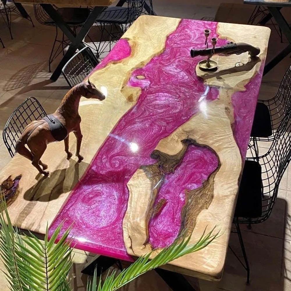 Custom Adorable Pink Poplar Wood Epoxy River Table CT35