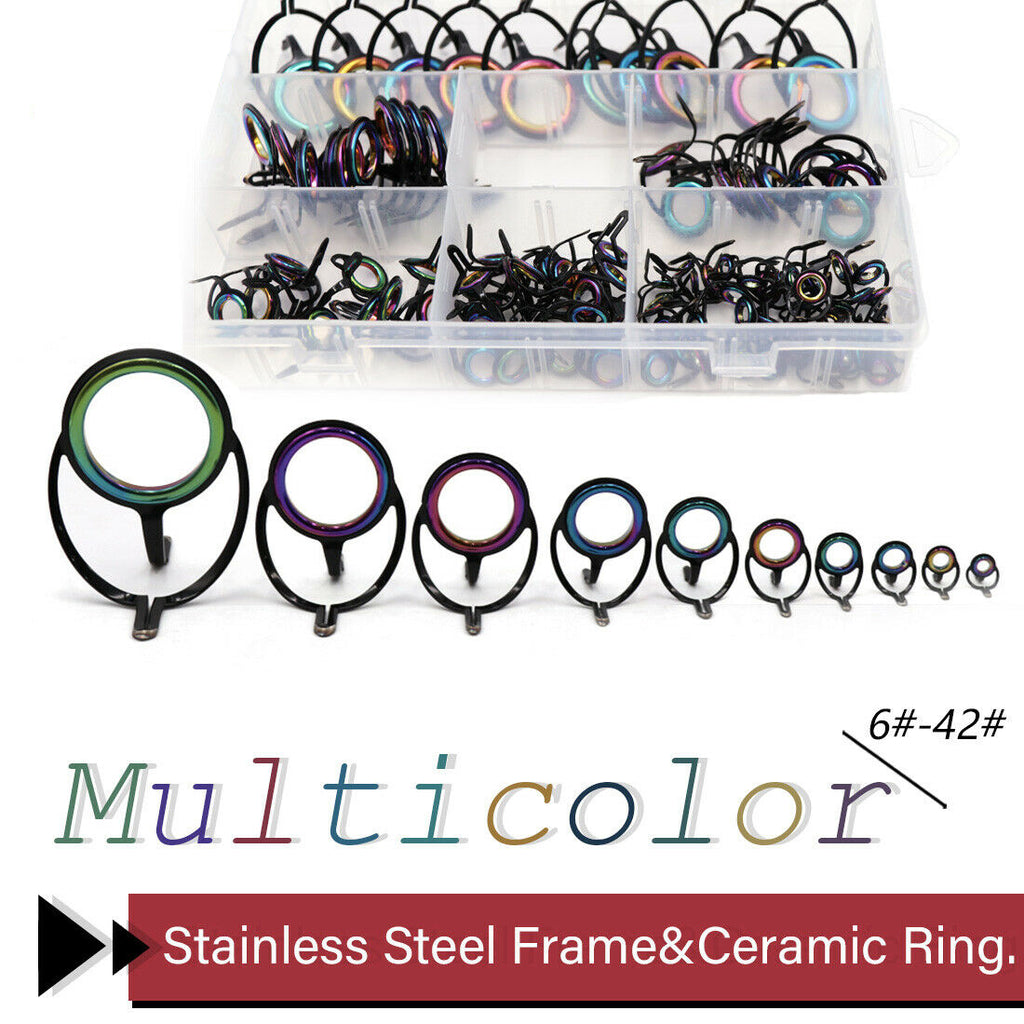 MeterMall 8pcs Ring Guide Tips Set Ceramic Stainless Steel Fishing