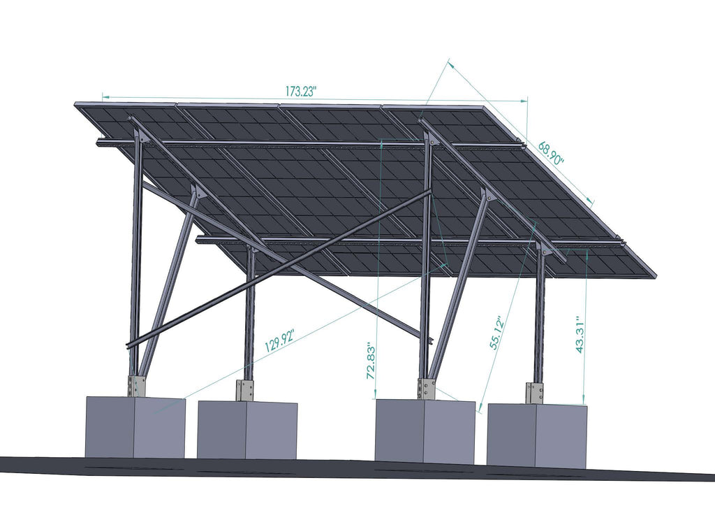 Dimension of 4 Solar Panels Ground Mount System | Volts Energies Ground Mounting System