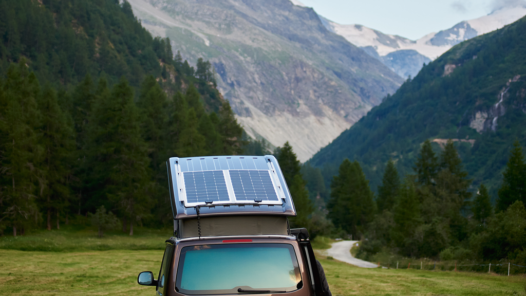 Van with solar panels on the roof