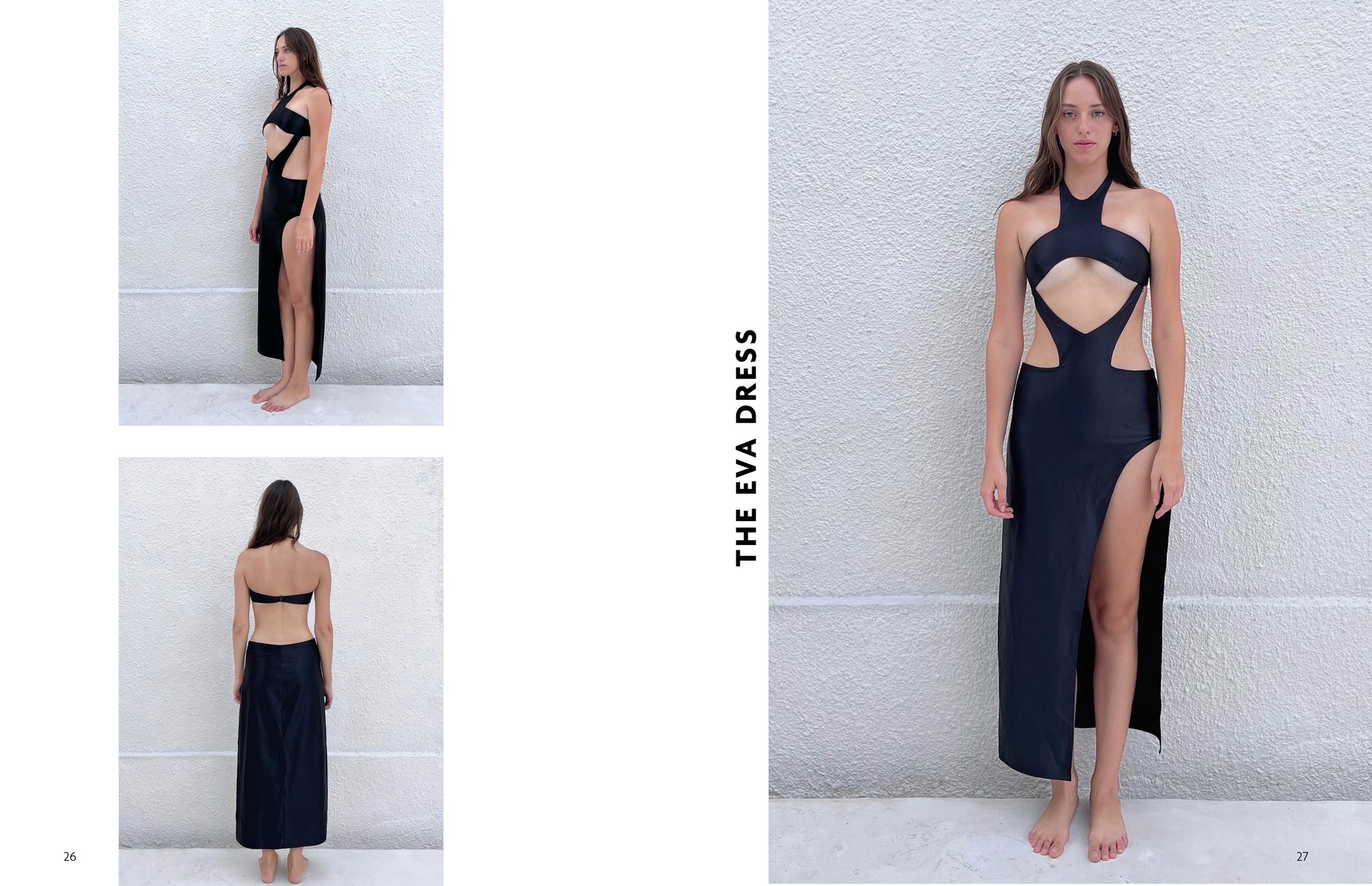 diaspora resort swimwear collection cut out dress black slit sexy satin vacation dinner outfit fashion luxury