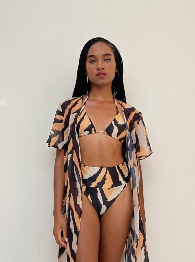 cover up open from flowy printed maxi animal black sands swimwear swim bikini luxury afro inspired african tribal