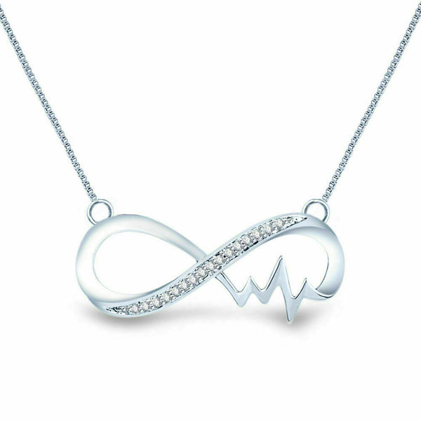 0.12 Tcw Heartbeat Infinity Pendant Necklace 14k White Gold Finish 