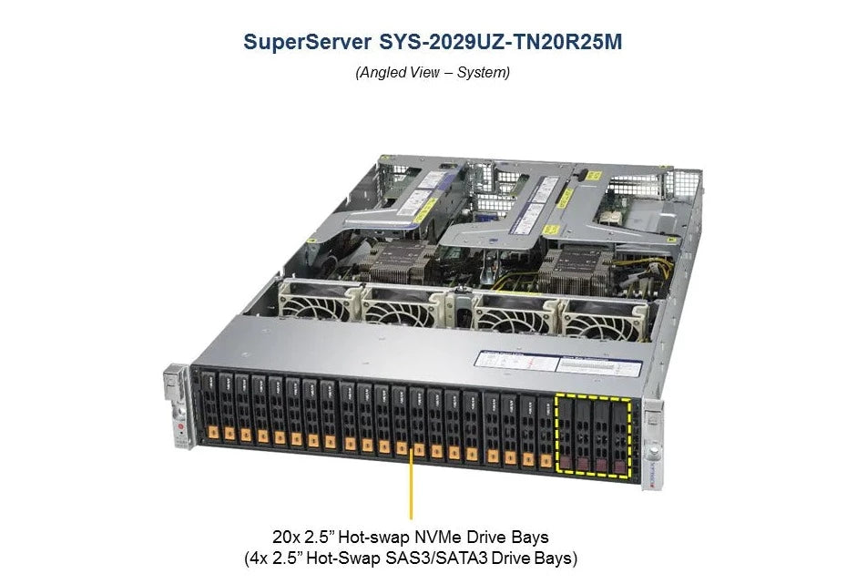 2U Dual CPU Intel Xeon, 24x 2.5", 24 DIMM - SYS-2029UZ-TN20R25M