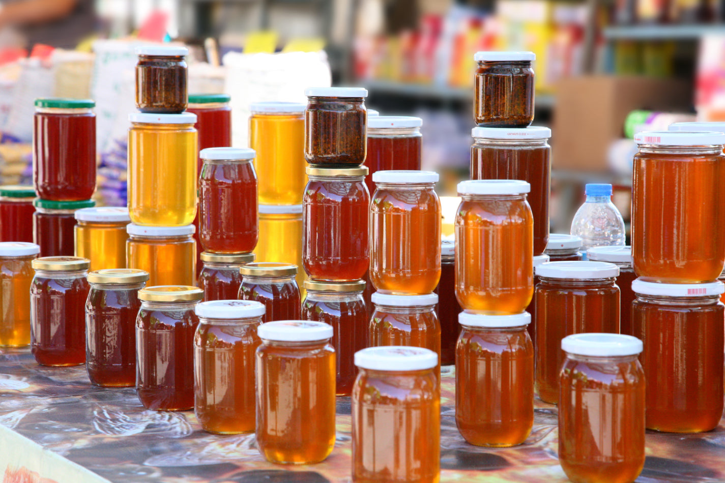 Jars of raw honey.