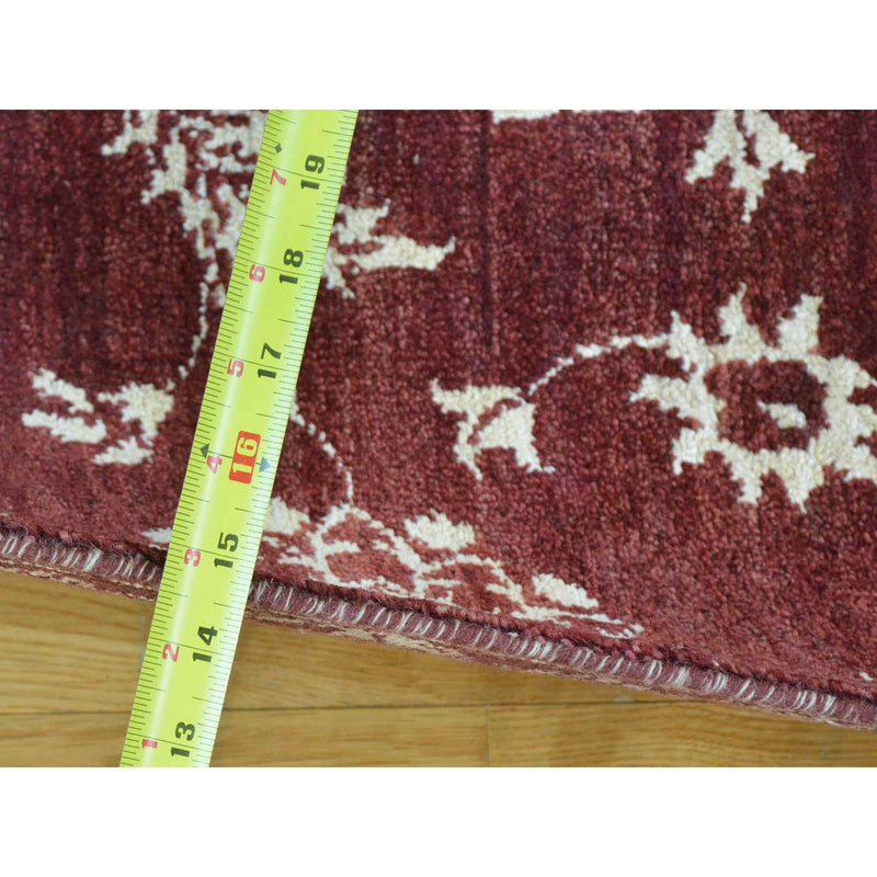 Shrugs Modern and Contemporary 2'8"x6' Tone on Tone Modern Agra Burgundy Runner Hand Knotted Rug
