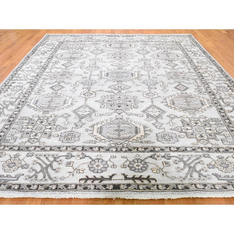 Shrugs Oushak And Peshawar 8'x9'10" Textured Pile With Textured Wool Hi-Low Peshawar Hand-Knotted Oriental Rug