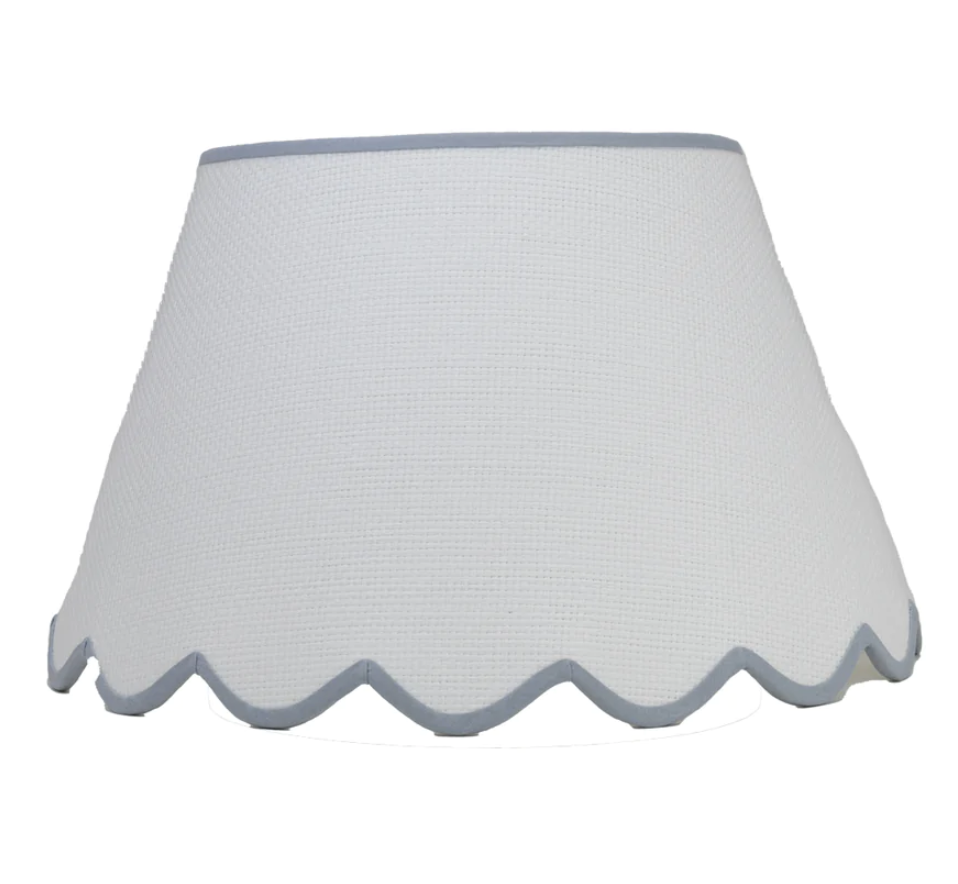 SCALLOPED SHADE - WHITE WITH BLUE