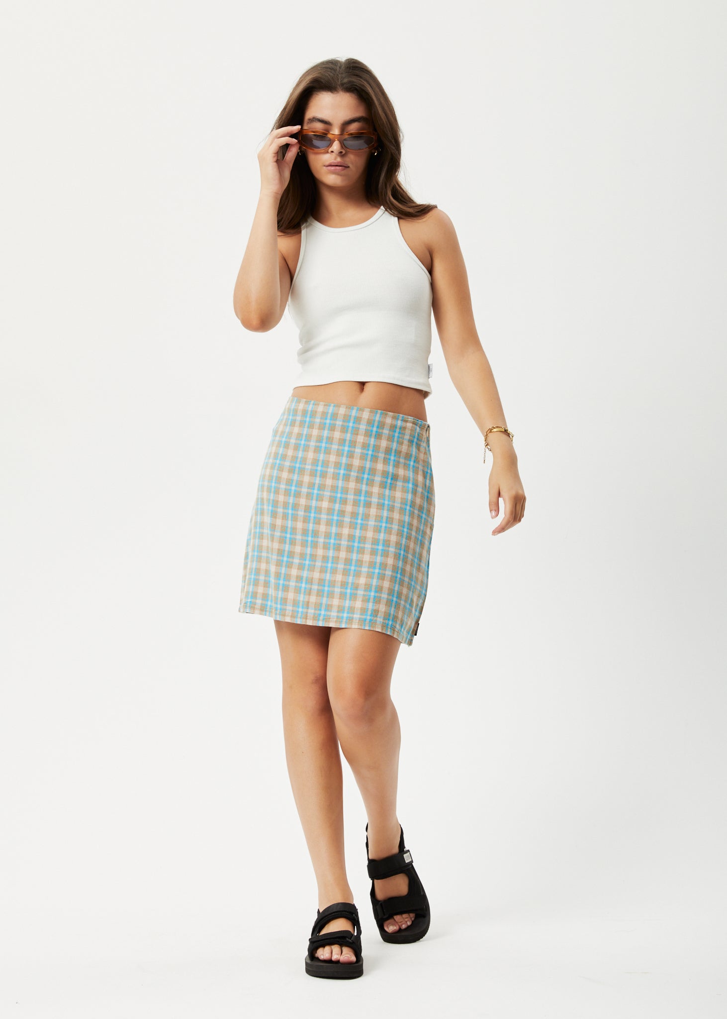 Image of Afends Womens Millie - Hemp Mini Skirt - Tan Check