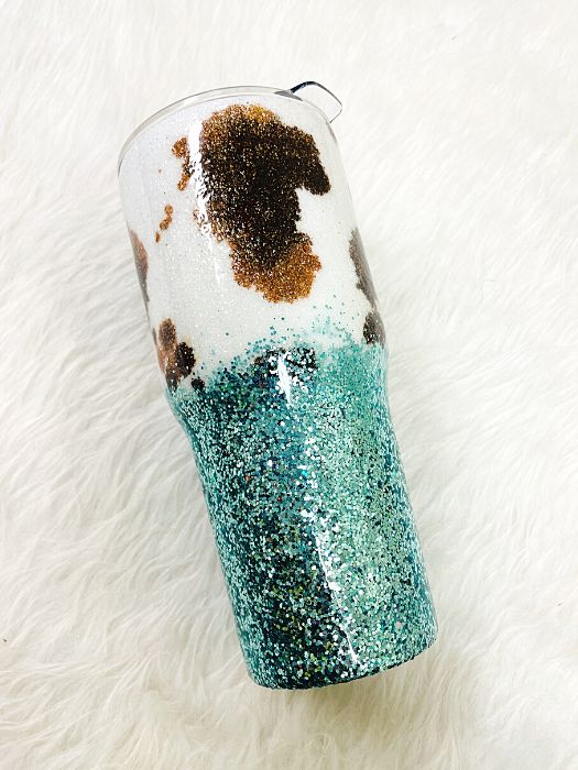 Cow Print Faux Pink Glitter Tumbler, Personalized!