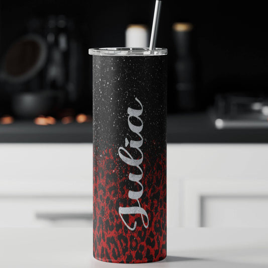 Black & Neon Glitter Tumbler with Straw