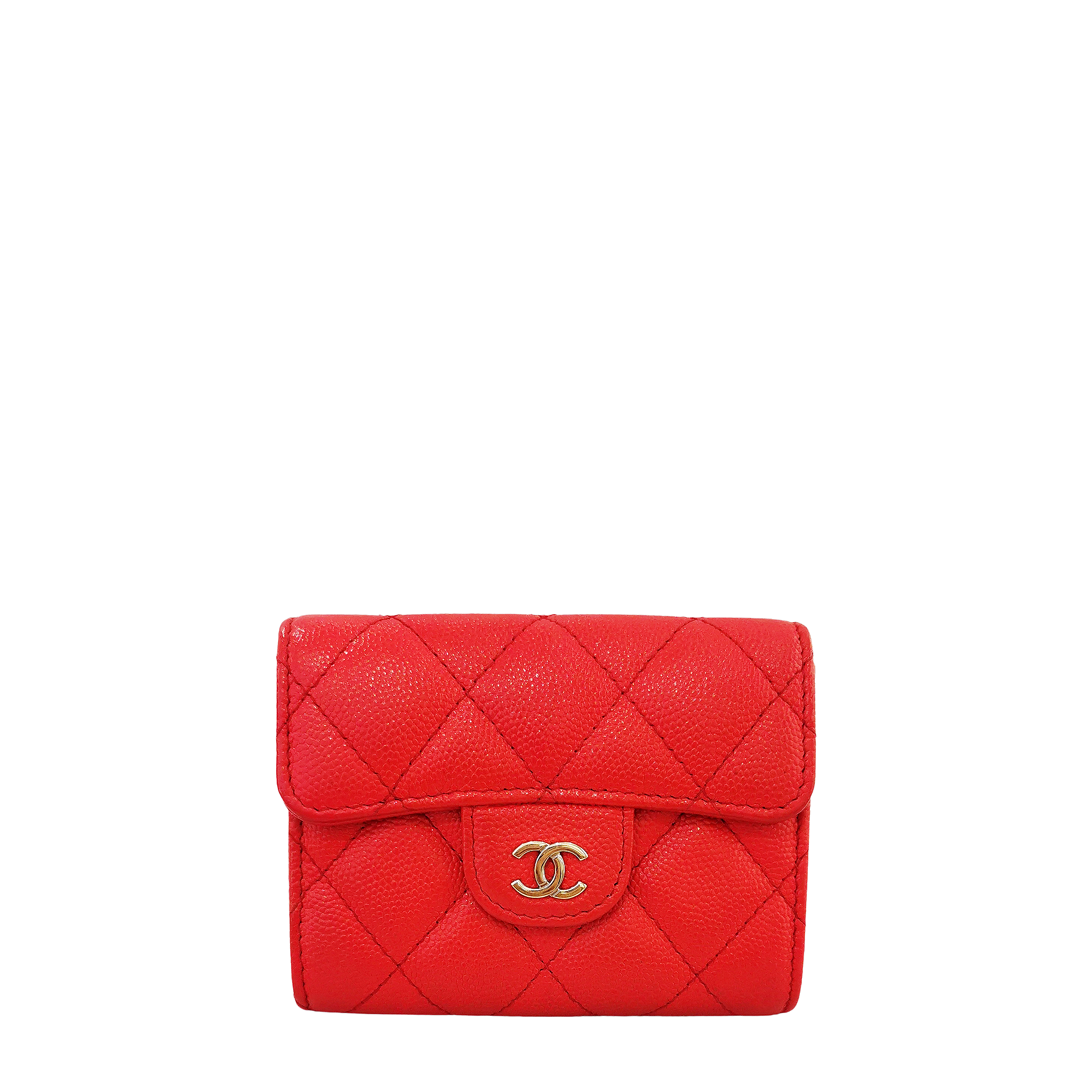 Chanel - Chanel Small Classic Flap Card Holder Wallet Caviar Red Season 27  Barangs Store