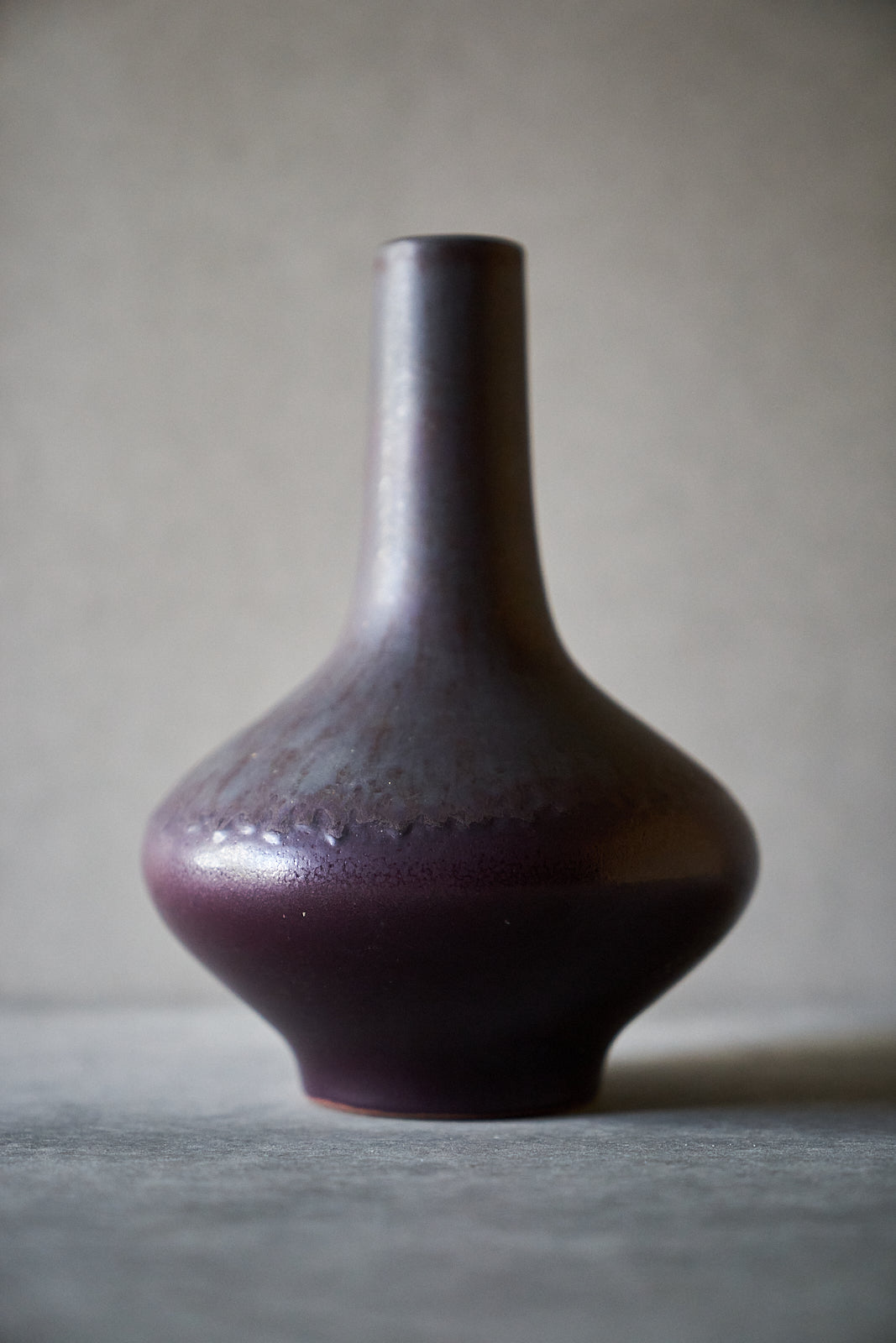 Staatliche Majolika Manufaktur Karlsruhe  Purple Glaze Flower Vase FAT LAVA