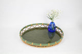 Green Wood and Rattan Round Tray