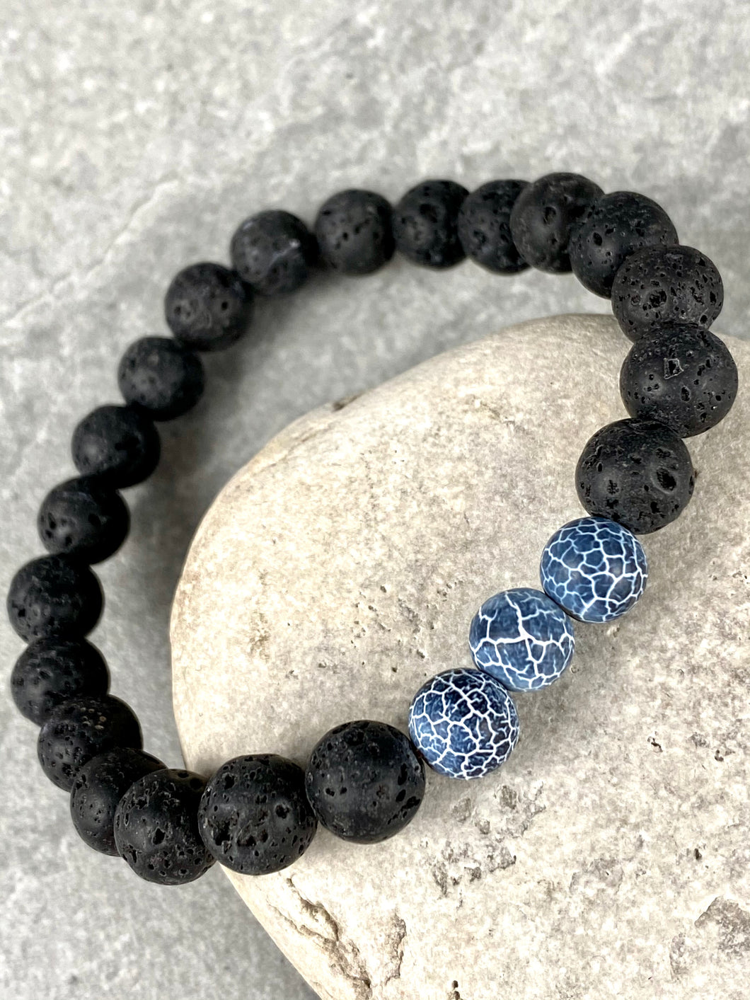 Black Volcanic Lava Beaded Bracelet with Blue Stones MB27