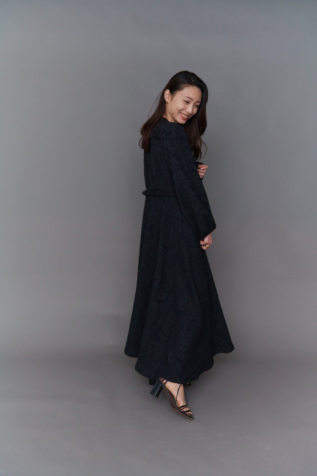 91%OFF!】 L'or Fringe Slub tweed Dress black asakusa.sub.jp