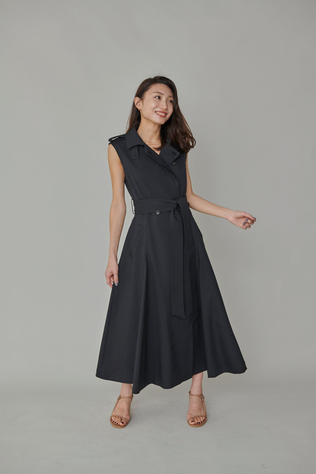 L'or Sleeveless Coat Dress charcoalロル - ロングワンピース