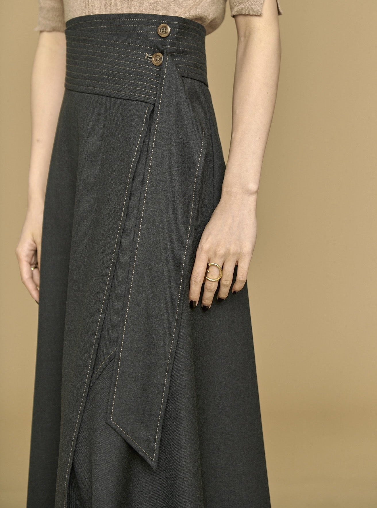 L'or Irregular hem Wrap Skirt-connectedremag.com