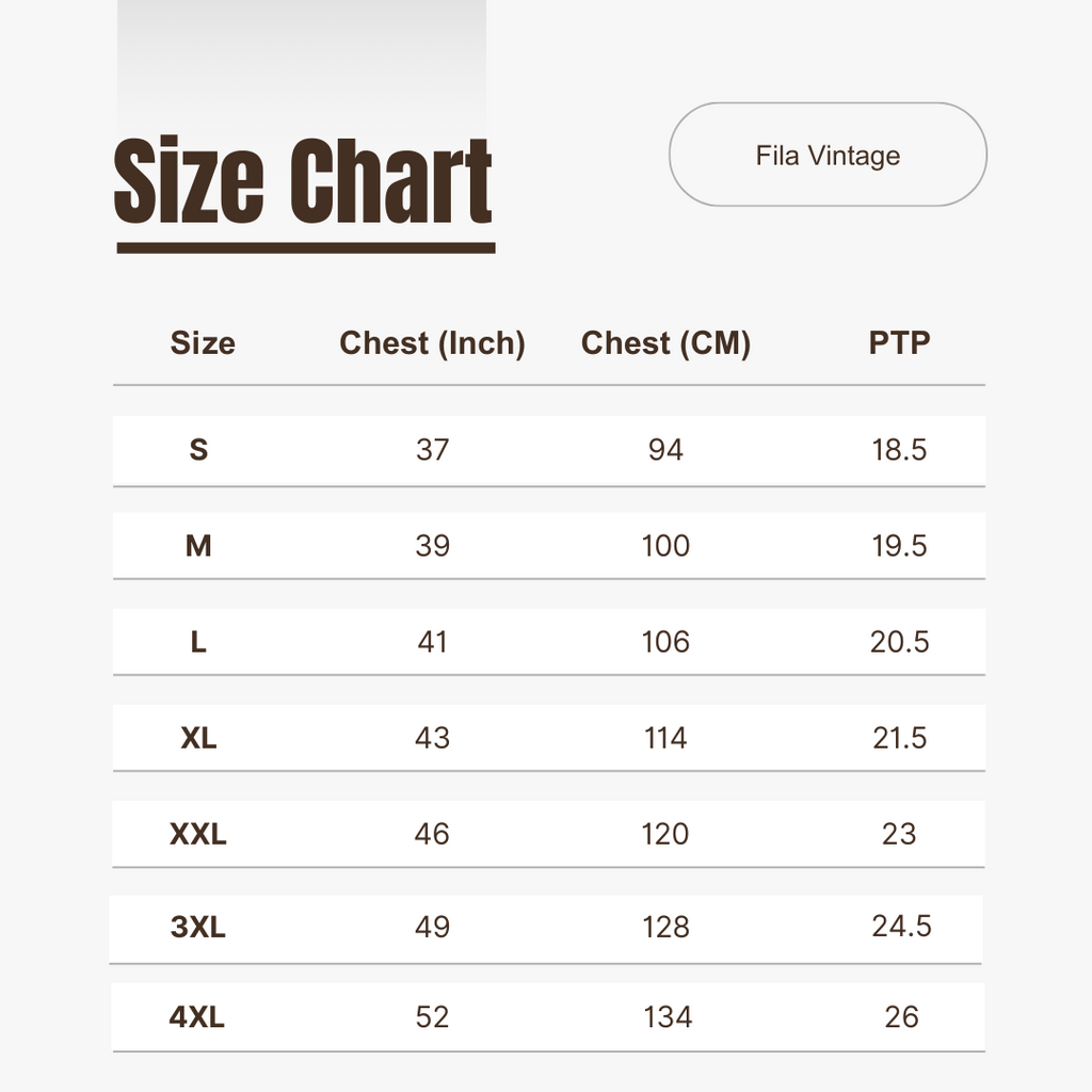 Fila Vintage Size Chart