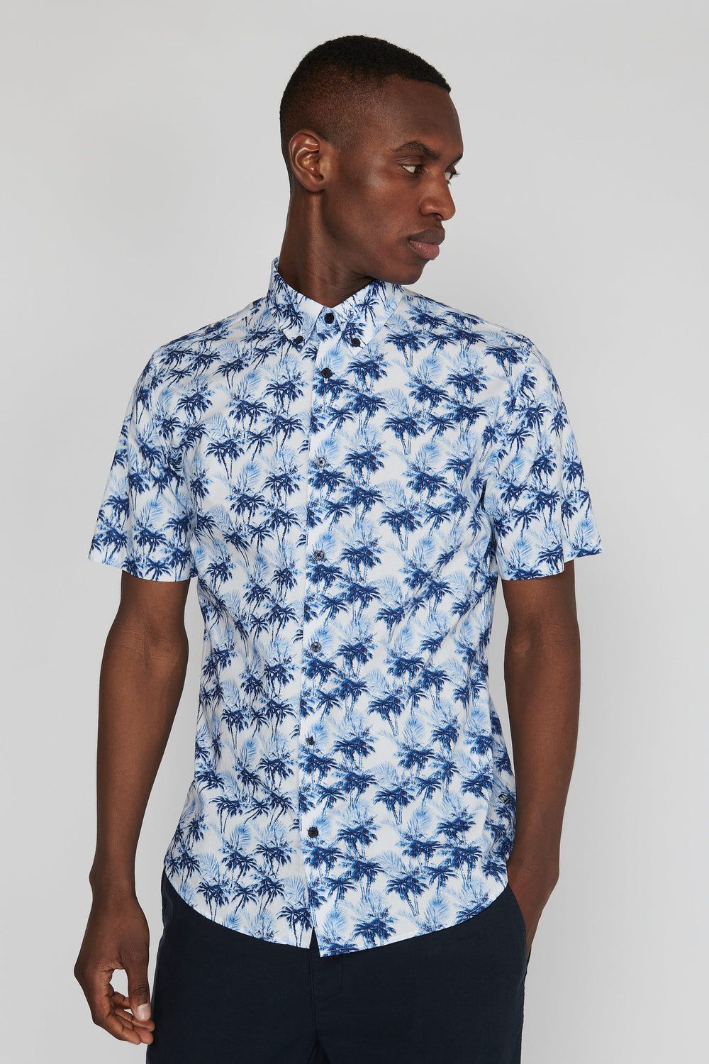 Men's Matinique Floral Print Shirt - White & Blue - Short Sleeved - 100 ...