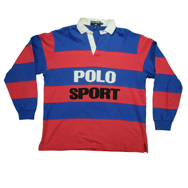 Vintage Polo Sport Ralph Lauren Spell Out Striped Rugby Shirt