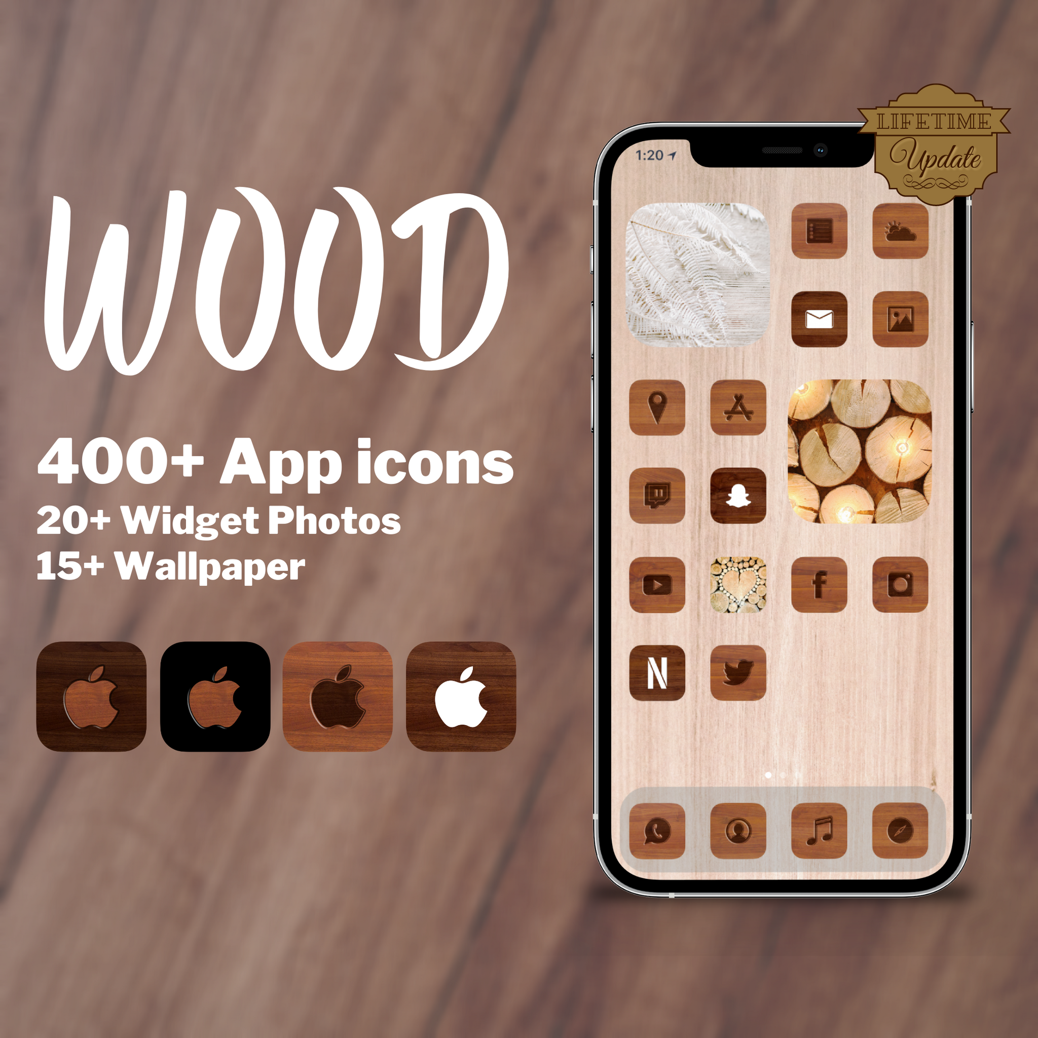400 Wood Icon Pack Ios 14 App Icons Social Media Icons Aesthetic Ip Game Cb