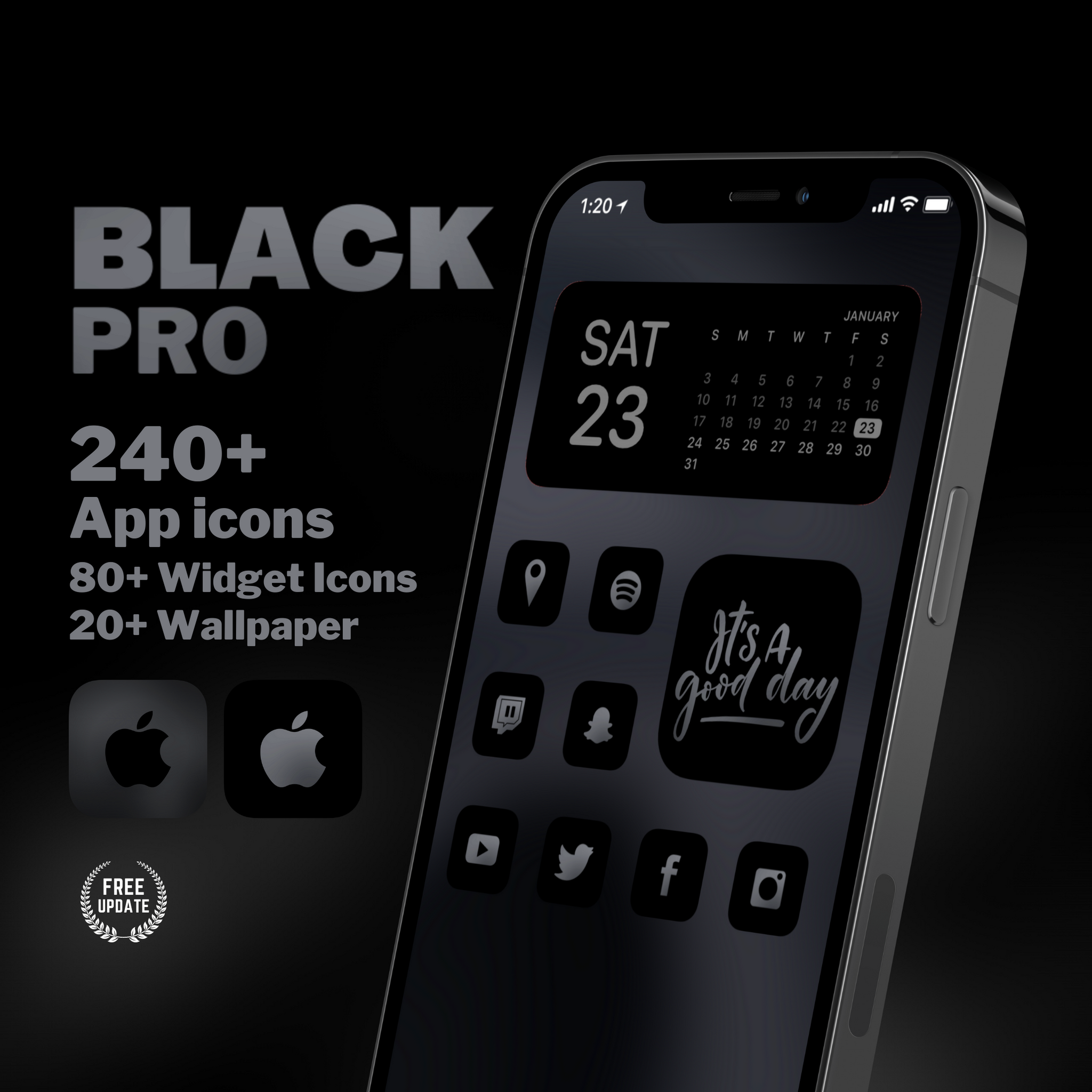240 Black Pro Icon Pack Ios 14 App Icons Social Media Icons Aesthet Game Cb