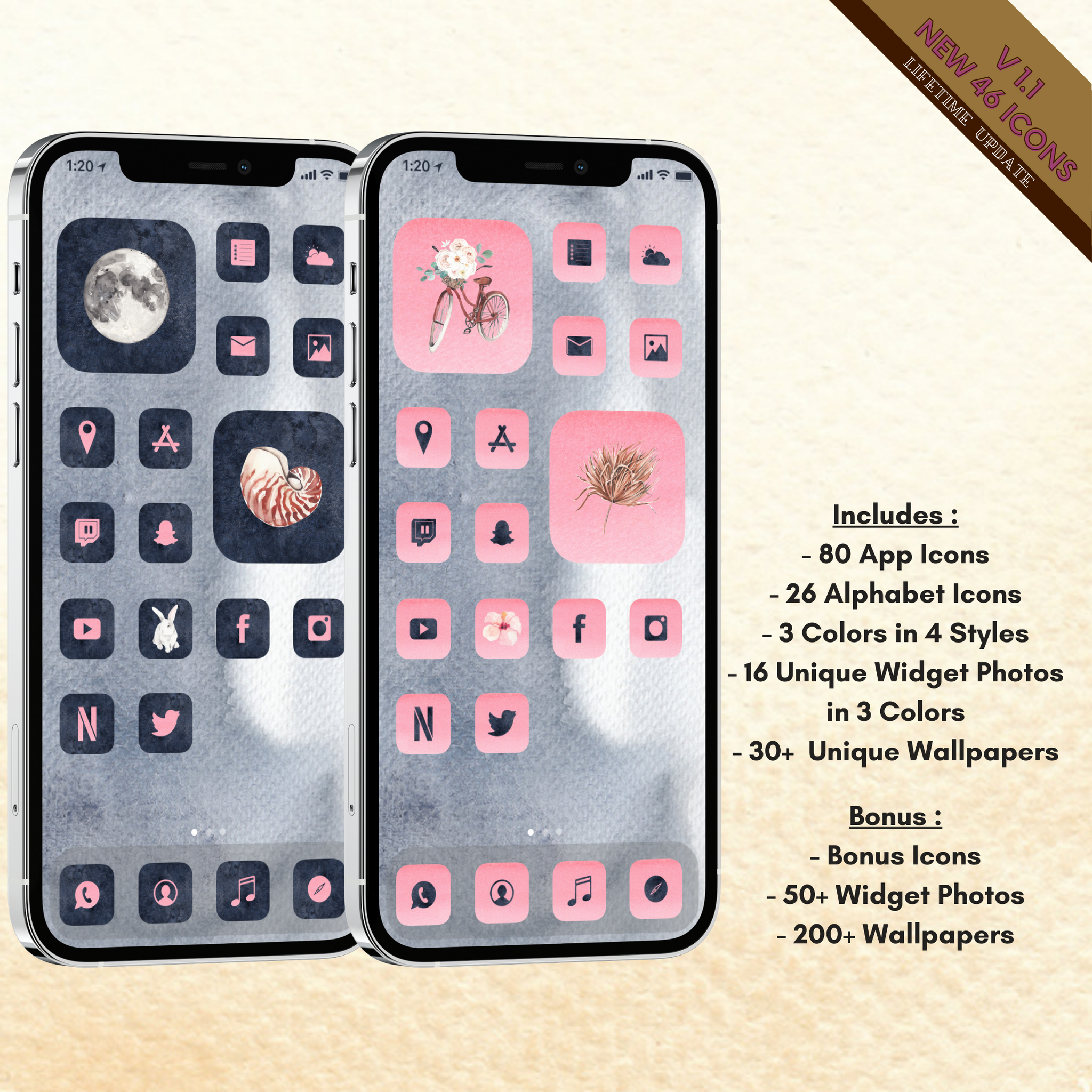 400 Watercolor Beauty Icon Pack Ios 14 App Icons Social Media Icons Game Cb