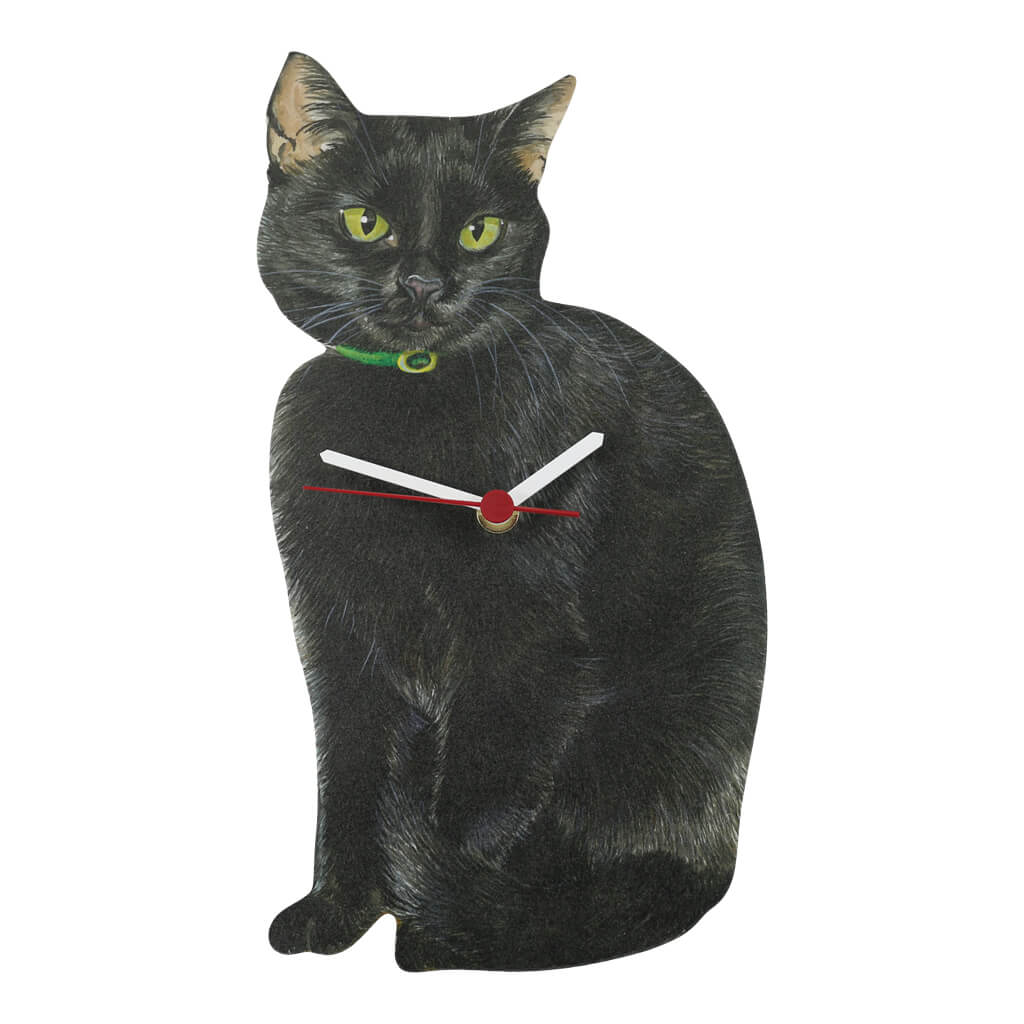 Black Cat Handmade Wooden Wall Clock Made In Uk Gifts Made Easy