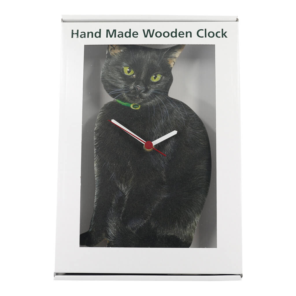 Black Cat Handmade Wooden Wall Clock Made In Uk Gifts Made Easy