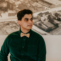 man wearing cork bow tie