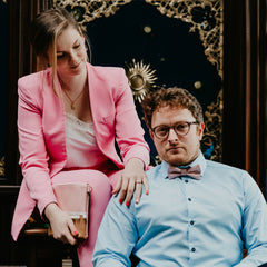 couple in pink and light blue